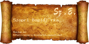 Szopri Boglárka névjegykártya